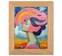 Artery8 Woman Portrait & Sunset Summer Bliss - Conceptual Art - Oak Wood Framed Print