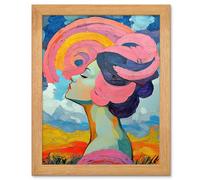 Artery8 Woman Portrait & Sunset Summer Bliss - Conceptual Art - Oak Wood Framed Print