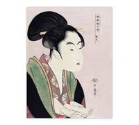 Artery8 Woman Reading Scroll Portrait Vintage Wall Art Print Kitagawa in Pink | Size: W18" x H24" Artery8 Pink W18" x H24"