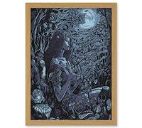Artery8 Woman Waiting in a Moonlit Forest Illustration Artwork Framed Wall Art Print A4