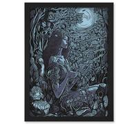 Artery8 Woman Waiting in a Moonlit Forest Illustration Artwork Framed Wall Art Print A4