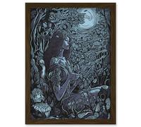 Artery8 Woman Waiting in a Moonlit Forest Illustration Artwork Framed Wall Art Print A4