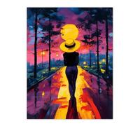 Artery8 Woman Walk Into Sunset Colourful Vibrant Painting Living Room Extra Large XL Wall Art Poster Print