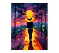 Artery8 Woman Walk Into Sunset Colourful Vibrant Painting Wall Art Print in Purple | Size: W12" x H16" Artery8 Purple W12" x H16"
