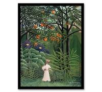 Artery8 Woman Walking in an Exotic Forest Rousseau Framed Wall Art Print in Green | Size: A4 Artery8 Green A4