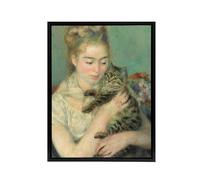 Artery8 Woman with a Cat Black Framed Canvas Wall Art Print 12X16 Artwork By Renoir : Charming Portrait Print Suited For Bedroom Or Hallway Adding Comfort Affection And Vintage Softness