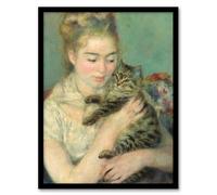 Artery8 Woman with a Cat Framed Wall Art Print 18X24 Inch Artwork By Renoir : Charming Portrait Print Suited For Bedroom Or Hallway Adding Comfort Affection And Vintage Softness