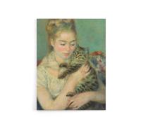 Artery8 Woman with a Cat Renoir Vintage Canvas Wall Art in Green | Size: W12" x H16" Artery8 Green W12" x H16"