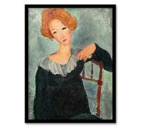Artery8 Woman with Red Hair Portrait Wall Art Print Framed Poster 12x16 inch Artwork By Modigliani : Classic Modern Artwork Enhancing Living Room Or Hallway Décor With Subtle Warm Tones