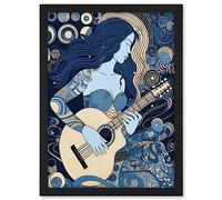 Artery8 Woman with Sleeve Tattoo Playing Guitar Music Artwork Framed A3 Wall Art Print