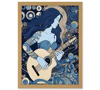 Artery8 Woman with Sleeve Tattoo Playing Guitar Music Artwork Framed A3 Wall Art Print