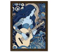 Artery8 Woman with Sleeve Tattoo Playing Guitar Music Artwork Framed A3 Wall Art Print