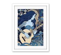 Artery8 Woman with Sleeve Tattoo Playing Guitar Music Artwork Framed Wall Art Print 18X24 Inch