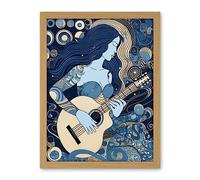 Artery8 Woman with Sleeve Tattoo Playing Guitar Music Artwork Framed Wall Art Print 18X24 Inch