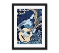 Artery8 Woman with Sleeve Tattoo Playing Guitar Music Artwork Framed Wall Art Print 18X24 Inch