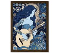Artery8 Woman with Sleeve Tattoo Playing Guitar Music Artwork Framed Wall Art Print A4
