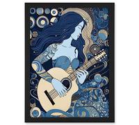 Artery8 Woman with Sleeve Tattoo Playing Guitar Music Artwork Framed Wall Art Print A4