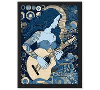 Artery8 Woman with Sleeve Tattoo Playing Guitar Music Artwork Framed Wall Art Print A4 in Black Artery8 Black