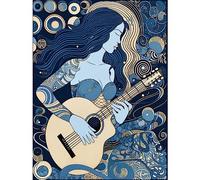 Artery8 Woman with Sleeve Tattoo Playing Guitar Music Premium Wall Art Canvas Print 18X24 Inch