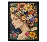 Artery8 Woman with Spring Flower Headdress Mosaic For Living Room Artwork Framed Wall Art Print A4