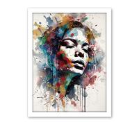 Artery8 Woman with Synesthesia Listening to Music Modern Paint Splatter Painting Artwork Framed Wall Art Print 18X24 Inch