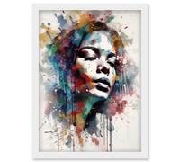 Artery8 Woman with Synesthesia Listening to Music Modern Paint Splatter Painting Artwork Framed Wall Art Print A4 in White Artery8 White