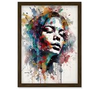 Woman with Synesthesia Listening to Music Modern Paint Splatter Painting Artwork Framed Wall Art Print A4 Artery8 Brown One Size
