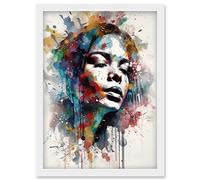 Woman with Synesthesia Listening to Music Modern Paint Splatter Painting Artwork Framed Wall Art Print A4 Artery8 White One Size