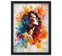 Artery8 Woman with Synesthesia Listening to Rainbow Colour Music Modern Watercolour Painting Artwork Framed Wall Art Print A4 in Black Artery8 Black