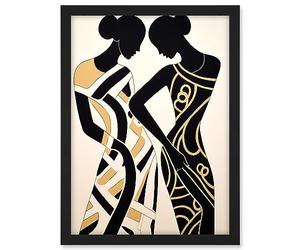 Artery8 Women Dancing Abstract Pattern Dress Beige Black Silhouettes Body Line Artwork Framed A3 Wall Art Print