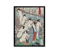 Artery8 Women In Public Bath Framed Canvas Wall Art Print Vintage Japan : by Kunichika 12x16 Cultural print filled with grace and rhythm, ideal for spa-inspired bathrooms or artistic living rooms