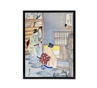 Artery8 Women Tea Gathering at Teahouse Framed Canvas Wall Art Print Ogata Gekko in Blue | Size: W18" x H24" Artery8 Blue W18" x H24"