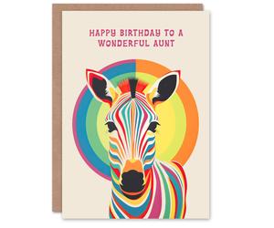 Artery8 Women's Aunt Happy Birthday Card Fun Rainbow Zebra Stripes Bauhaus Bright Funky For Her Greeting Card Artery8 Multicolor