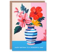 Artery8 Aunt Happy Birthday Card Magnolia Lilies Modern Bold Colourful Bouquet Vase For Her Greeting Card