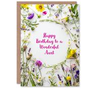 Artery8 Aunt Happy Birthday Card Simple Spring Meadow Wildflowers Floral For Her Greeting Card