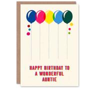 Artery8 Auntie Happy Birthday Card Fun Colourful Cheerful Pink Blue Yellow Balloons For Her Greeting Card