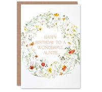 Artery8 Auntie Happy Birthday Card Simple Delicate Elegant Floral Circle Flowers And Plants Gardening For Her Greeting Card