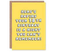 Artery8 Women's Birthday Card 18th Hoping You Can't Remember Night Fun Funny Joke Greeting Card in Yellow Artery8 Yellow