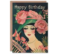 Artery8 Birthday Card 1920's Style Floral Portrait For Her Gran Sister Niece Daughter Wife Woman Greeting Card