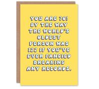 Artery8 Birthday Card 70th Fancy Breaking Records Fun Funny Happy Joke Humour For Her Gran Sister Niece Daughter Wife Woman Greeting Card