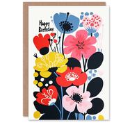 Artery8 Women's Birthday Card Abstract Spring Flowers Floral Painting For Her Gran Sister Niece Daughter Wife Greeting Card Artery8 Multicolor