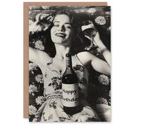 Artery8 Women's Birthday Card Black White Floral Pattern Happy Wine Lover For Her Gran Sister Niece Daughter Wife Greeting Card in Grey Artery8 Grey