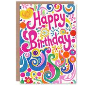 Artery8 Women's Birthday Card Bright Abstract Hippie Colourful Patterns For Her Gran Sister Niece Daughter Wife Greeting Card Artery8 Multicolor