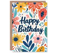 Artery8 Birthday Card Bright Floral Boho Flower Pattern For Her Gran Sister Niece Daughter Wife Woman Greeting Card