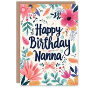Artery8 Birthday Card Bright Floral Frame Butterfly Flowers For Grandma Gran Granny Nan Nanna Greeting Card