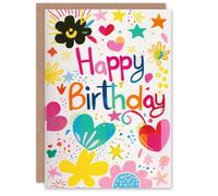 Artery8 Women's Birthday Card Bright Flower Star Love Heart Pattern For Her Gran Sister Niece Daughter Wife Greeting Card Artery8 Multicolor