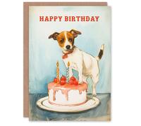 Artery8 Birthday Card Cake Jack Russell Dog Lover Painting For Her Gran Sister Niece Daughter Wife Woman Greeting Card