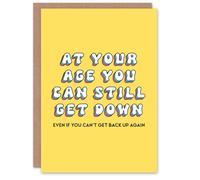 Artery8 Women's Birthday Card Can Still Get Down Not Back Up Fun Funny Joke Humour Greeting Card in Yellow Artery8 Yellow