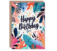 Artery8 Birthday Card Colourful Plants Botanical Pattern For Grandma Gran Granny Nan Nanna Greeting Card