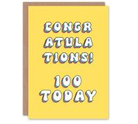 Artery8 Women's Birthday Card Congratulations 100 Today For Grandma Gran Nan Nanna Greeting Card in Yellow Artery8 Yellow